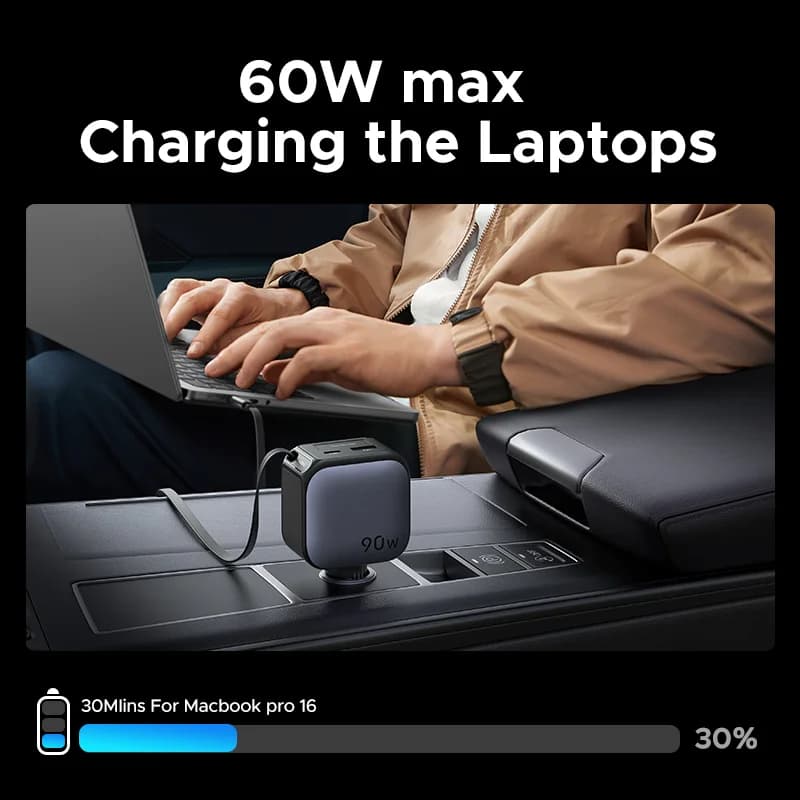 ที่ชาร์จรถยนต์ USB-C 145W พร้อมสายม้วนเก็บอัตโนมัติ