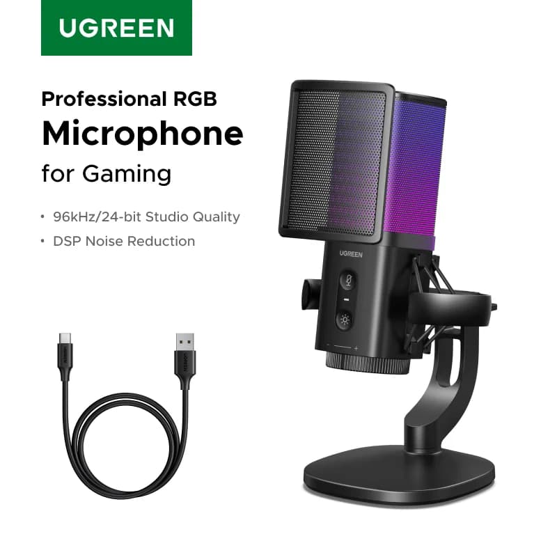 ไมโครโฟน USB พร้อมปุ่มสัมผัสปิดเสียงและไฟ RGB