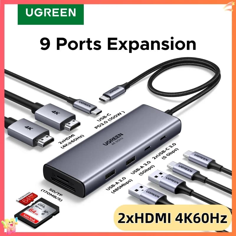 USB-C Hub 9-in-1 พร้อม HDMI 4K สองพอร์ต และ PD100W
