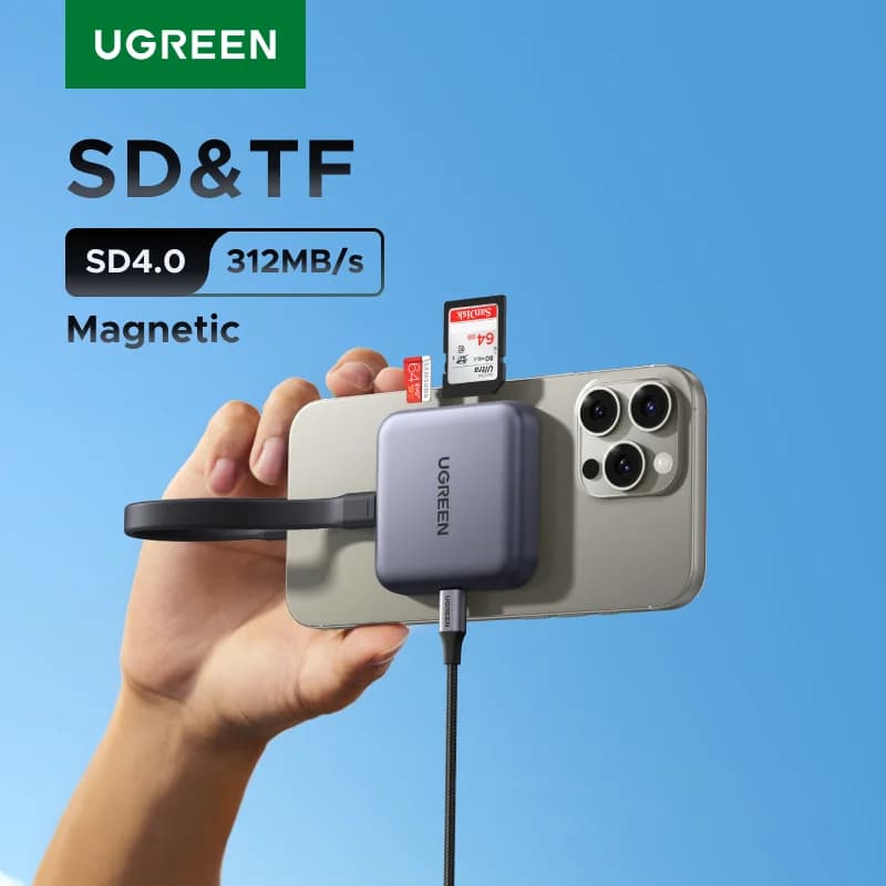 หัวอ่านการ์ด SD และ TF แบบแม่เหล็ก USB-C, 312MB/s