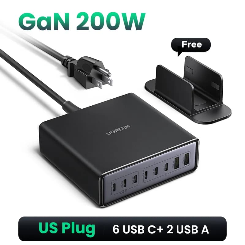 เครื่องชาร์จ GaN แบบตั้งโต๊ะ 200W หัวปลั๊ก US