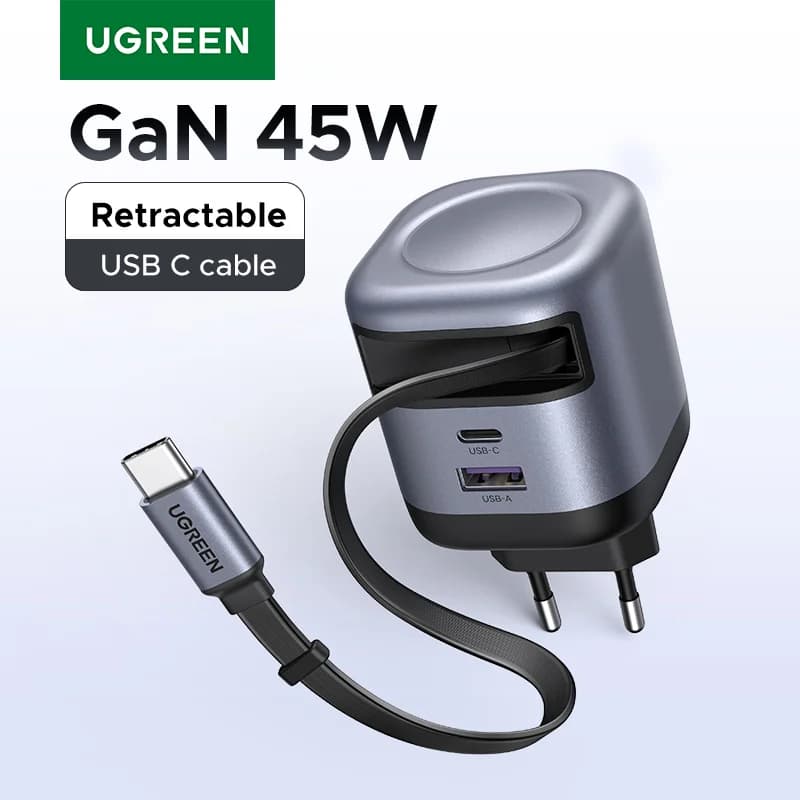 ที่ชาร์จ USB-C GaN 45W แบบสายม้วนเก็บได้
