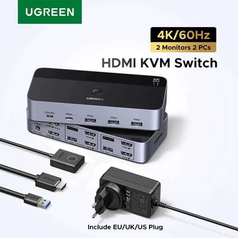 สวิตช์ KVM จอคู่ HDMI และ USB-C