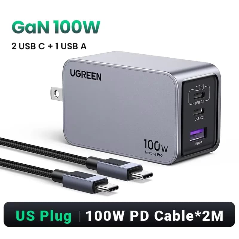 อะแดปเตอร์ชาร์จผนัง GaN USB-C 100W, QC4.0