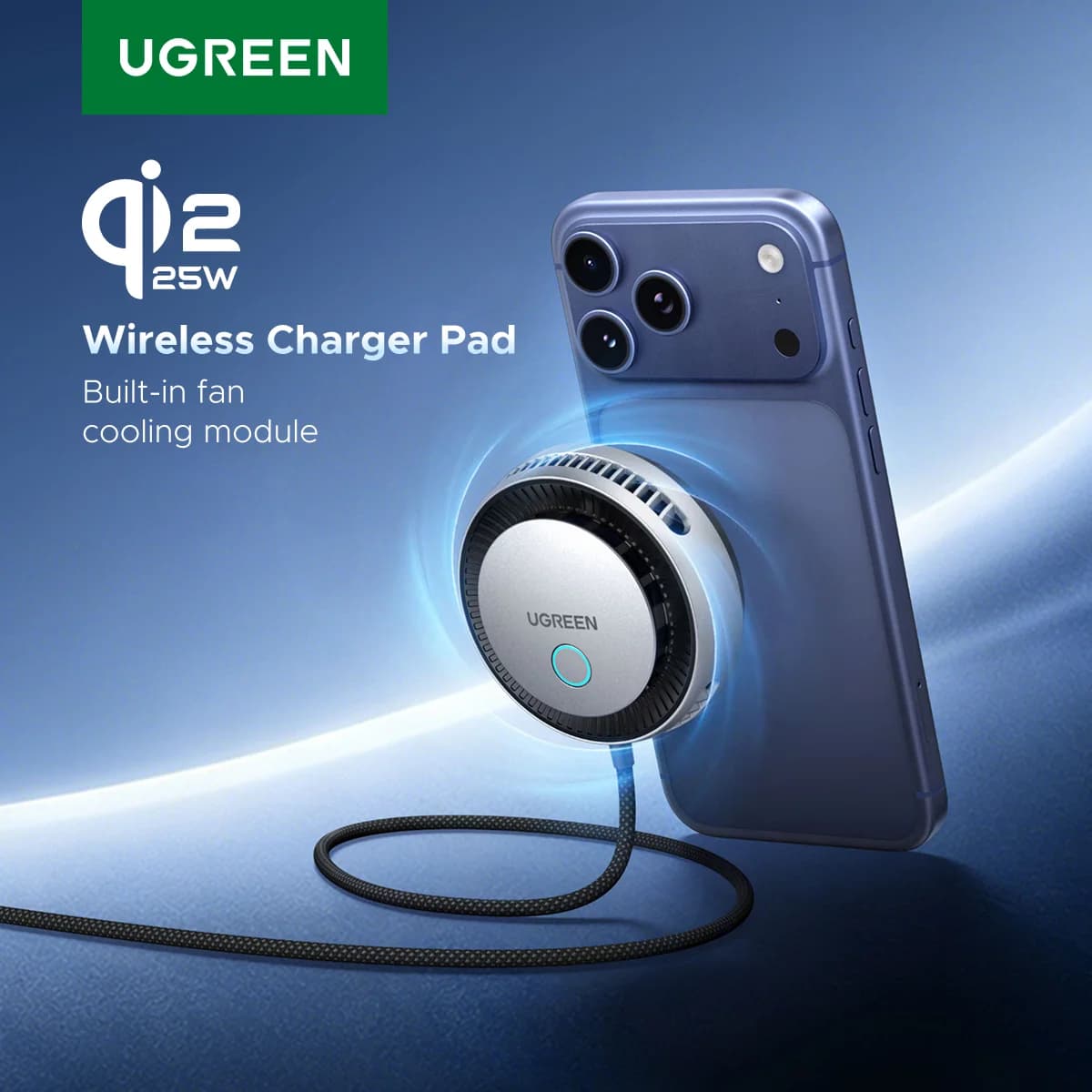 แท่นชาร์จไร้สายแม่เหล็ก Qi2 25W พร้อมพัดลมระบายความร้อน