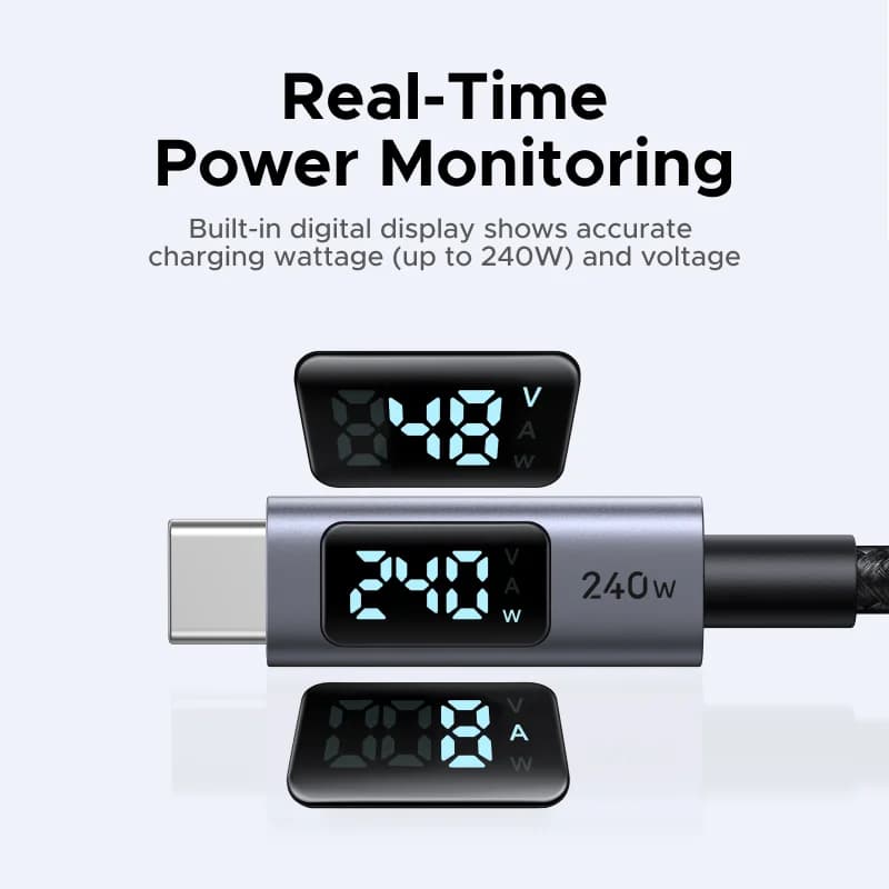 สาย USB-C 240W พร้อมจอแสดงผลกำลังไฟดิจิทัล