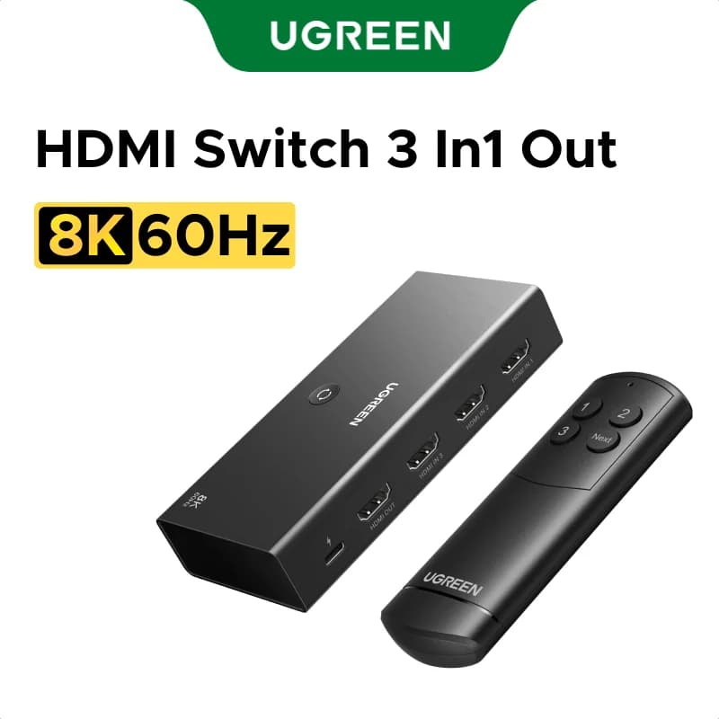 สวิตช์ HDMI 2.1 3-in-1 Out รองรับ 8K พร้อมรีโมท