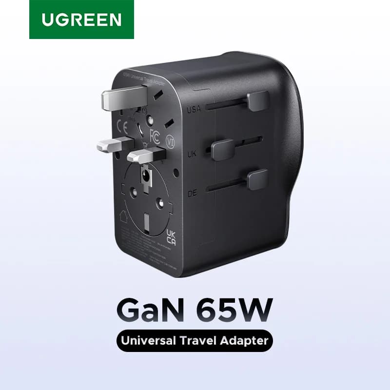 อะแดปเตอร์เดินทาง GaN อเนกประสงค์ 65W, มีสายดิน