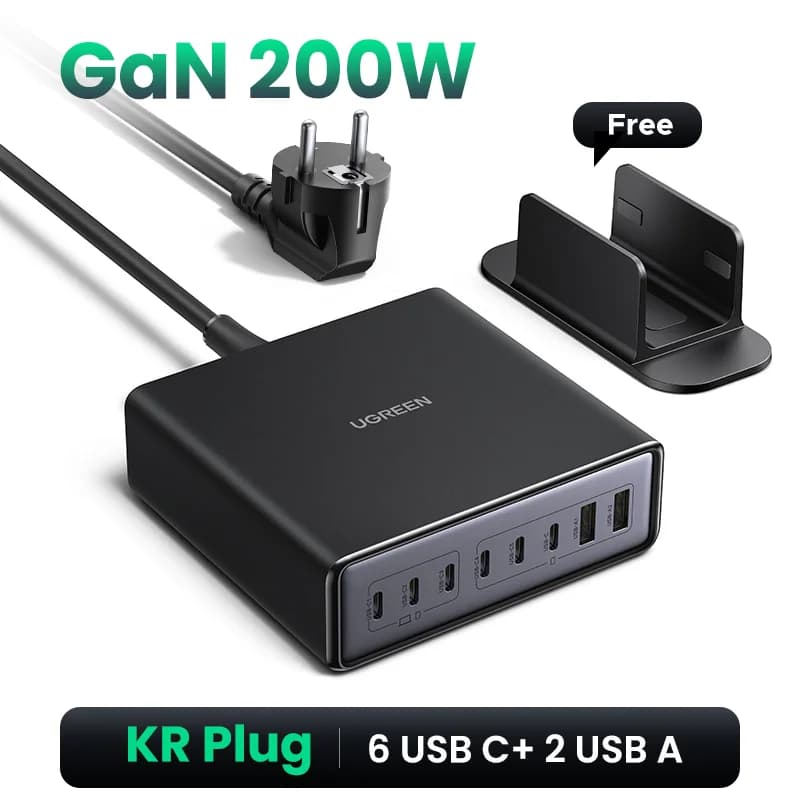 สถานีชาร์จตั้งโต๊ะ GaN แบบรวม 8 พอร์ต 200W