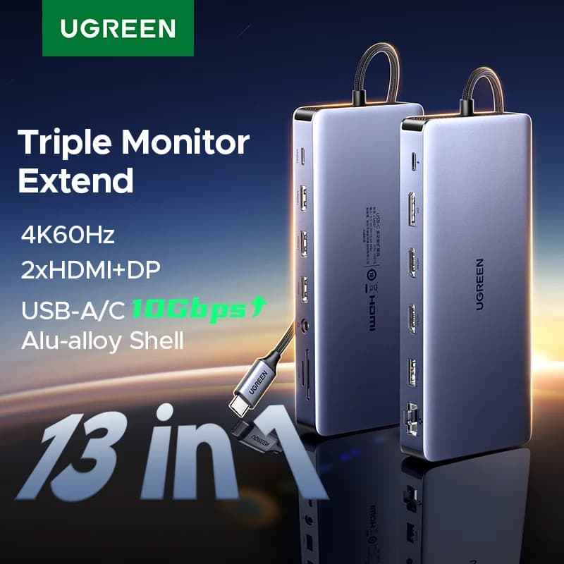 Docking Station USB-C 13-in-1 รองรับจอแสดงผล 3 จอ และพอร์ต RJ45