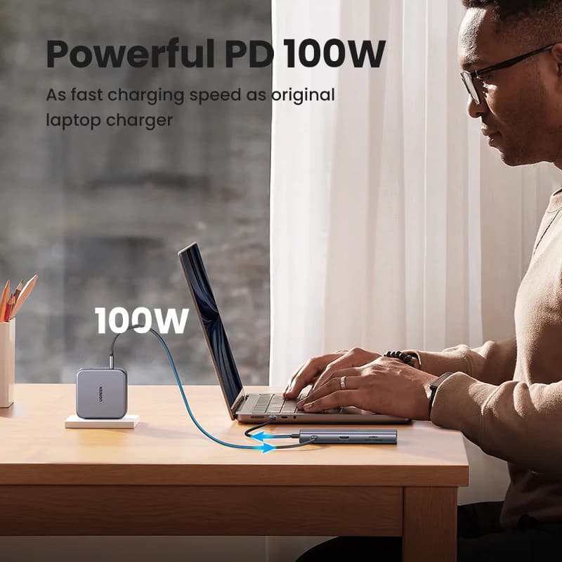 USB-C Hub รองรับ HDMI 4K, Ethernet, SD/TF, ชาร์จเร็ว PD 100W