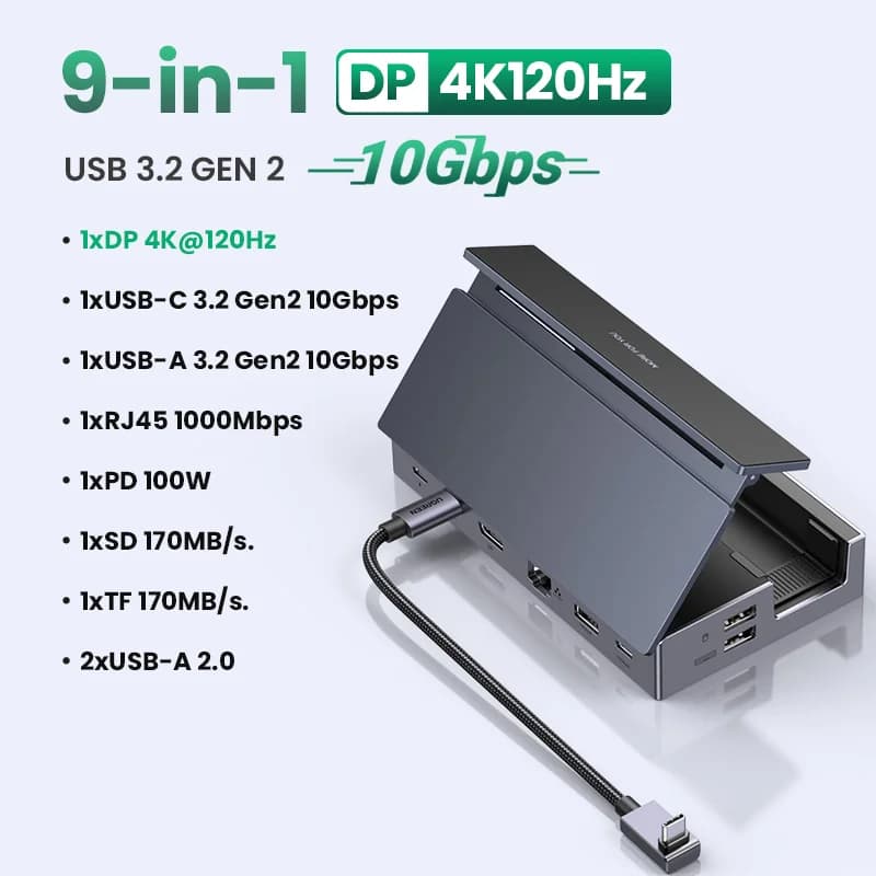 USB-C Docking Station, 4K 120Hz, 10Gbps, PD 100W