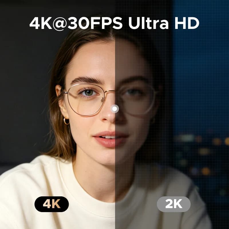 เว็บแคม USB ความละเอียด 4K พร้อมวงแหวนไฟสัมผัสและฝาปิดกล้อง