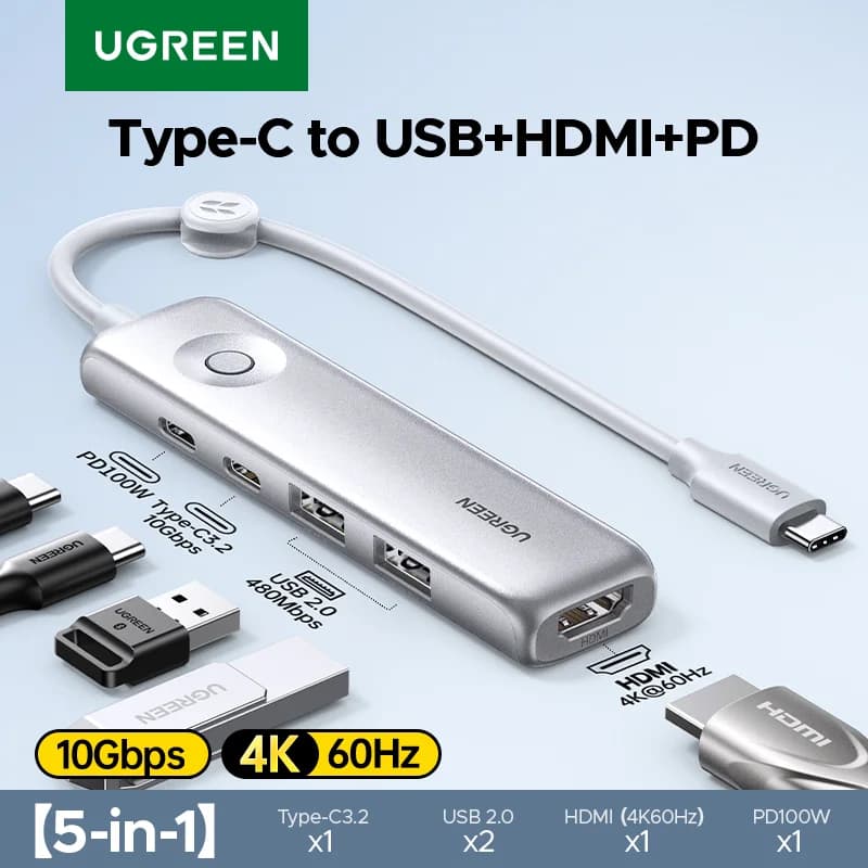 USB-C Hub 5-in-1, HDMI 4K, 10Gbps, PD100W