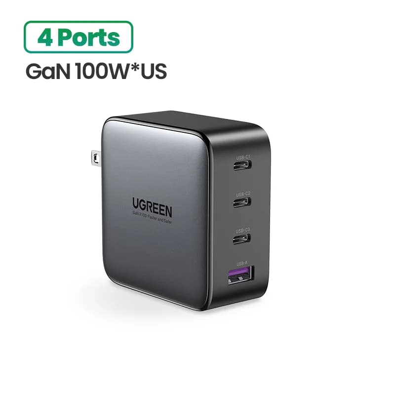 หัวชาร์จ GaN USB-C แบบเร็ว 100W พร้อมปลั๊ก US