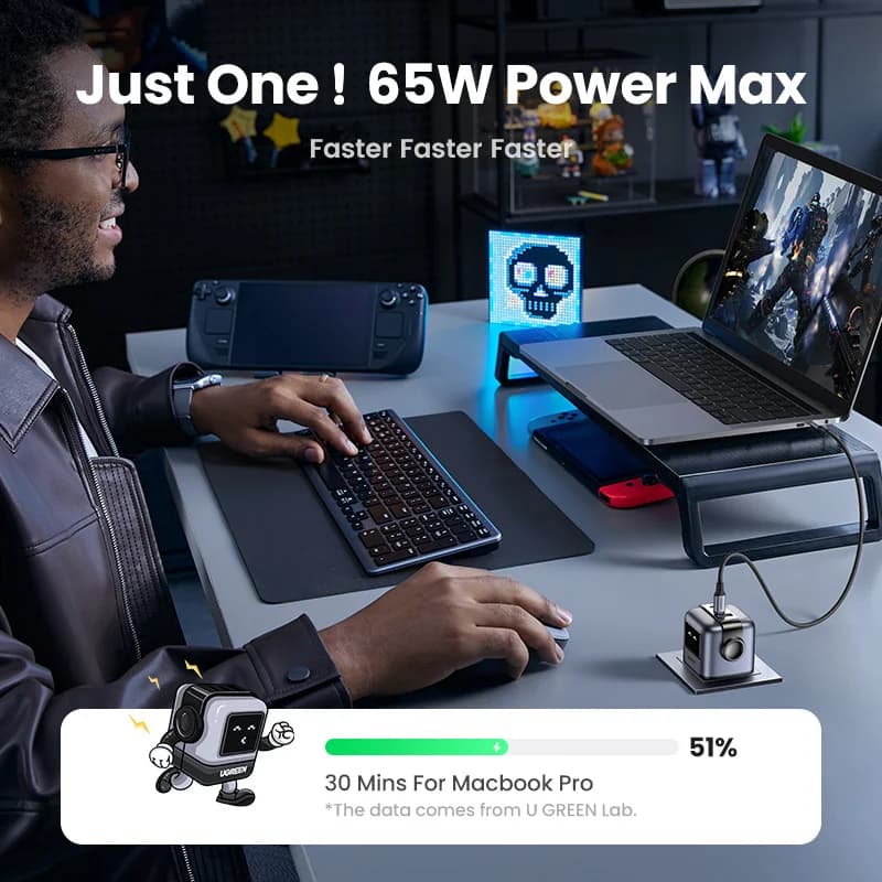 หัวชาร์จเร็ว GaN USB-C 65W พร้อมปลั๊กแบบ UK