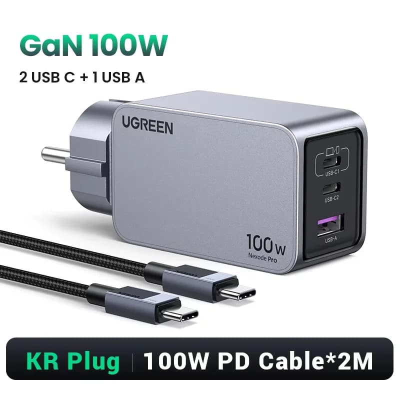 อะแดปเตอร์ชาร์จผนัง GaN USB-C 100W, QC4.0