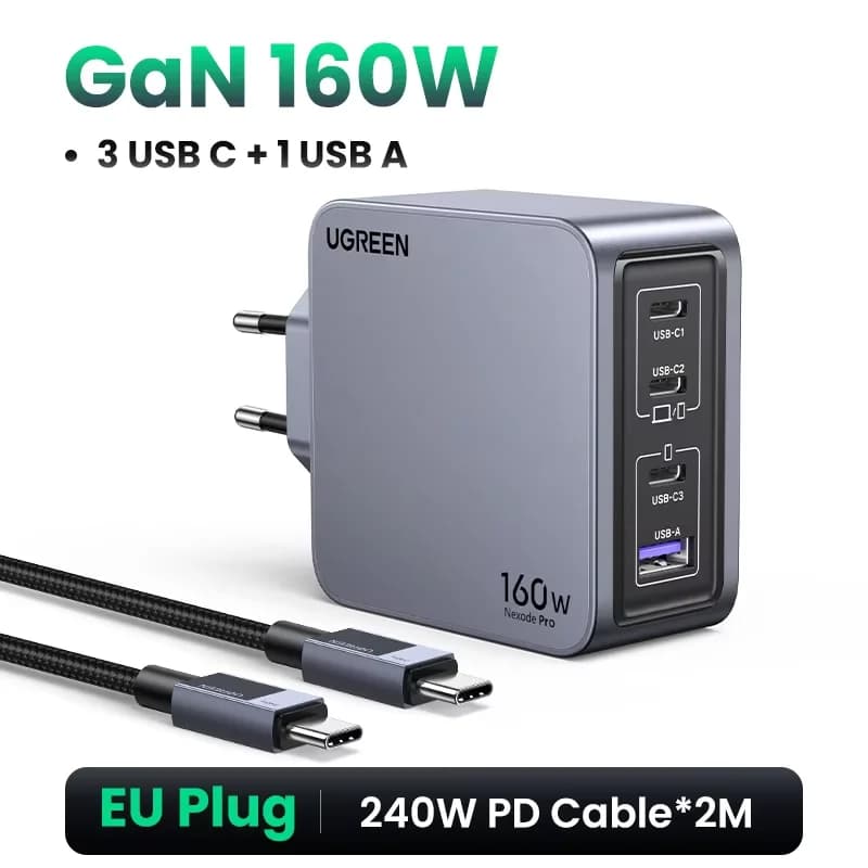 อะแดปเตอร์ชาร์จผนัง GaN USB-C 160W, PD3.1