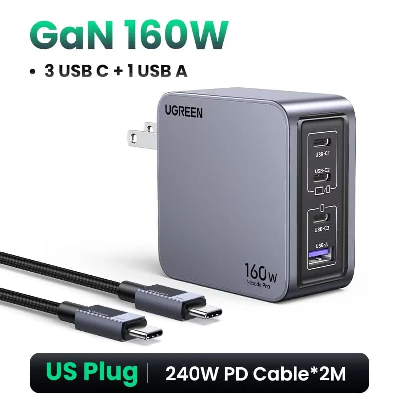 อะแดปเตอร์ชาร์จผนัง GaN USB-C 160W, PD3.1